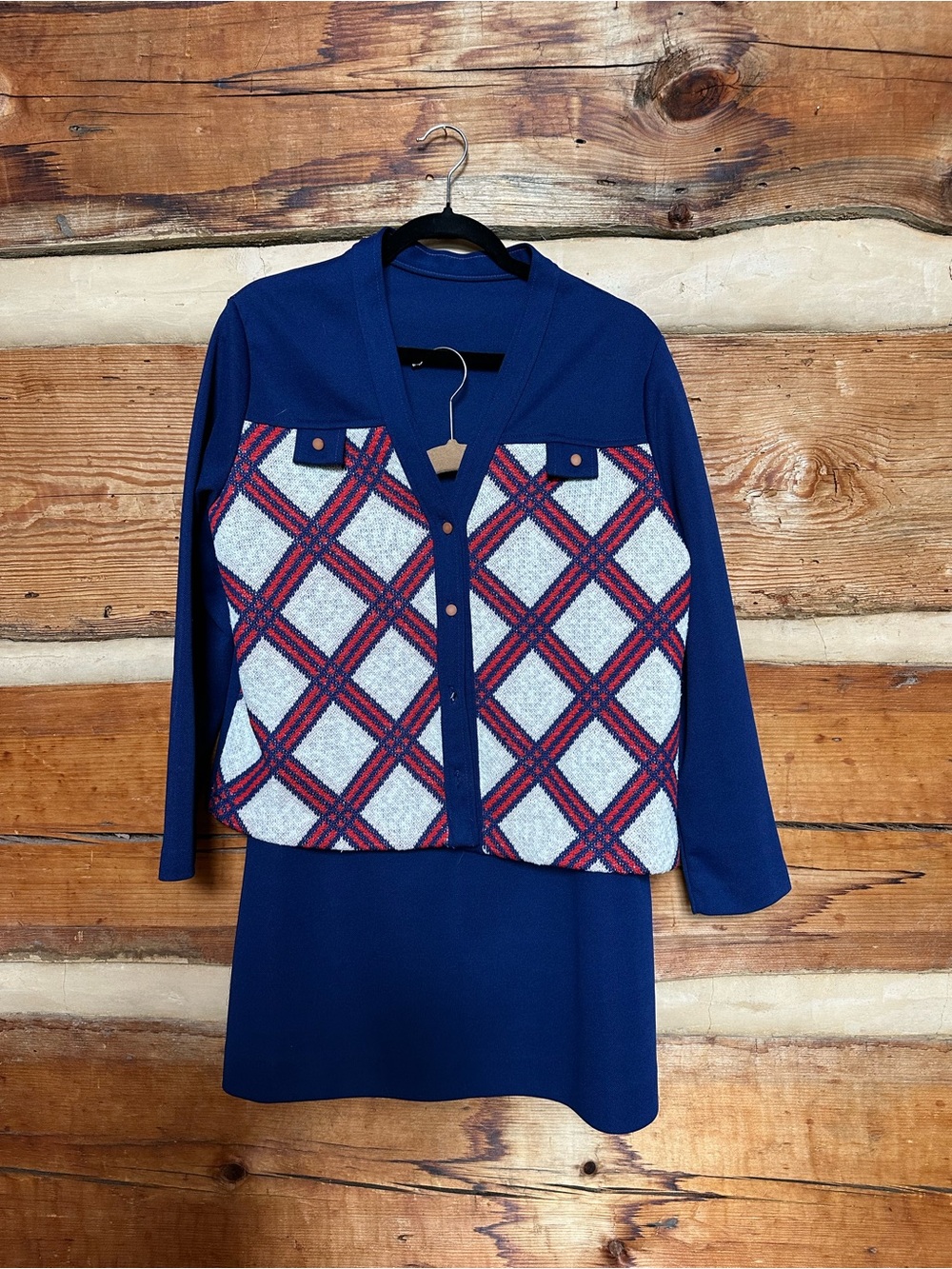 Vintage Navy Blue Two-Piece Skirt Set